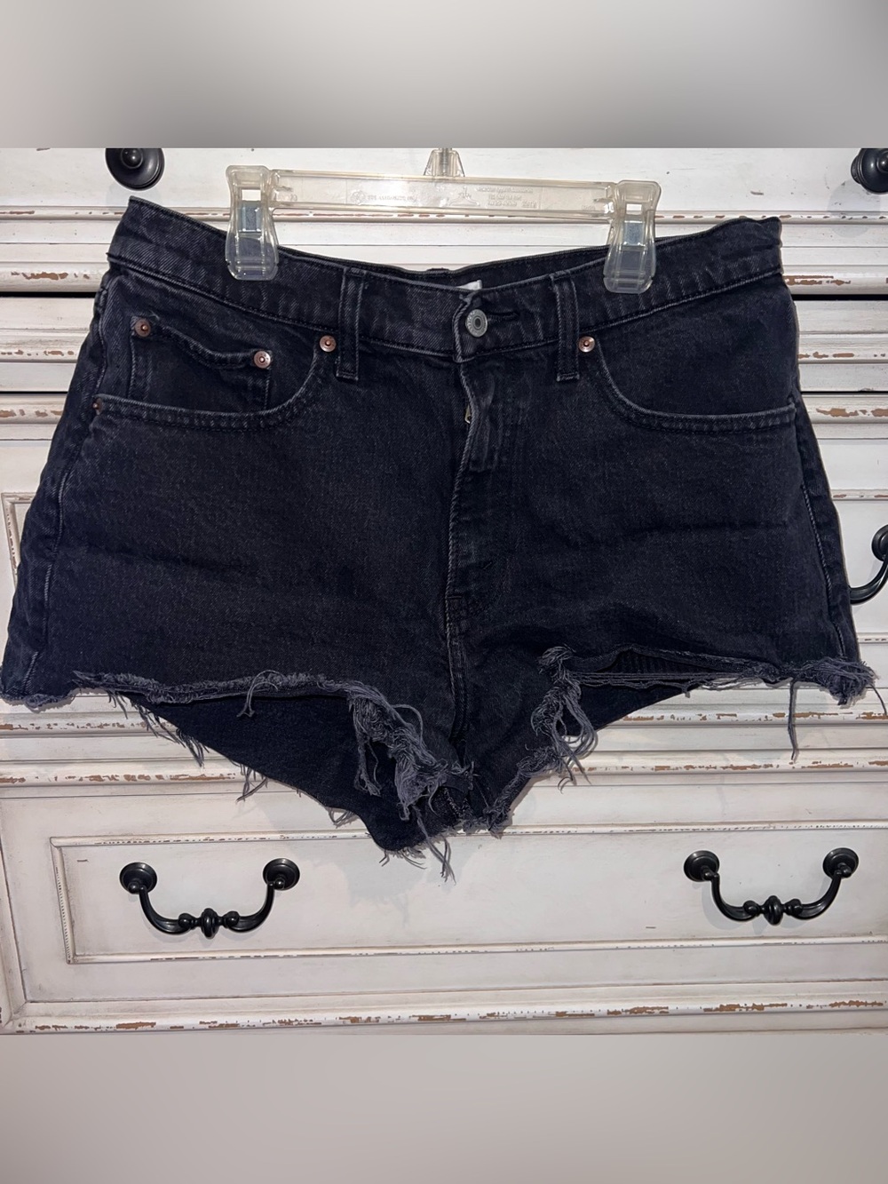 Abercrombie & Fitch Black Distressed High-Waist Denim Shorts